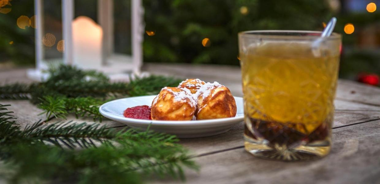 Æbleskiver and mulled wined at Tivoli Gardens in Copenhagen.