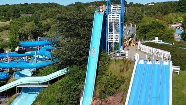 Water slides seen from above at Sommerland Sjalland
