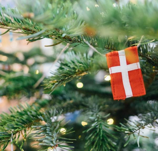 Danish flag decoration on a Christmas tree