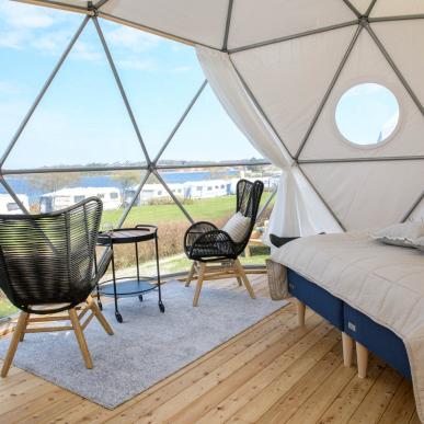 Glamping Fjordbobler on Mariager Camping in Himmerland